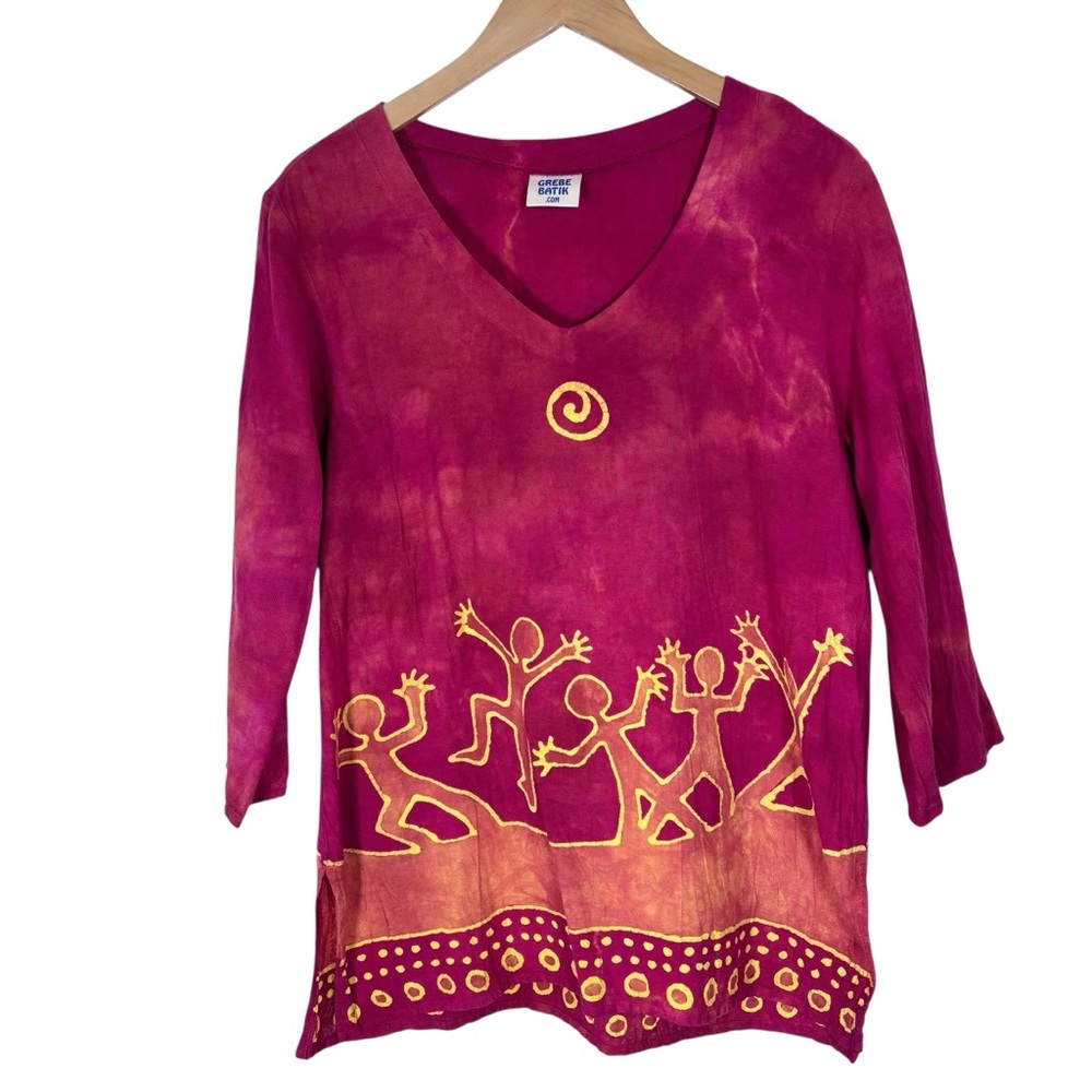 Grebe‎ Batik Red Tribal Tunic Boho L
